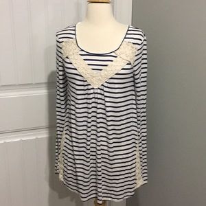 Red Camel Striped Lace Top